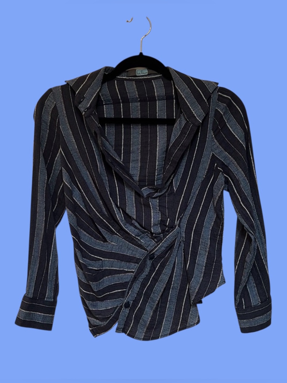 Eva Franco Navy and White Striped Wrap Blouse
